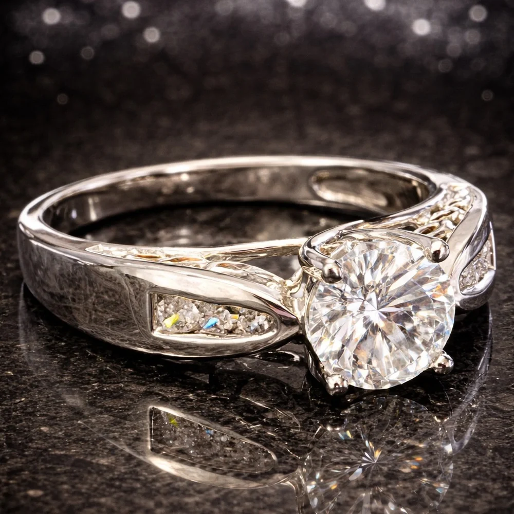 Victoria Wieck vintage round brilliant CZ engagement wedding ring band silver